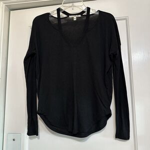 EXPRESS ONE ELEVEN Black Lightweight Top, Shoulder Accent, Modal Blend, XS